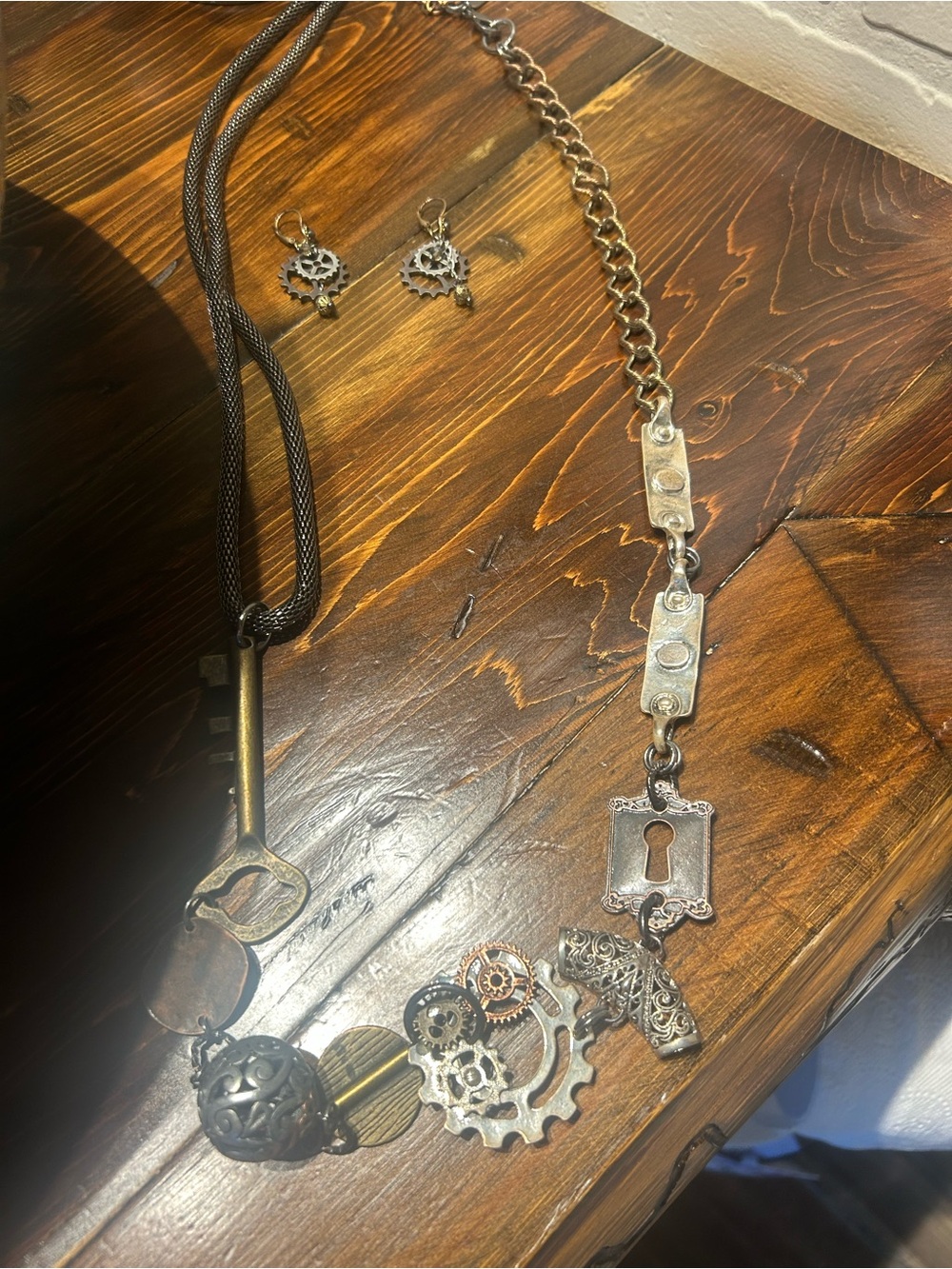 Vintage Steampunk Mixed Metal Necklace Set - Bronze & Silver